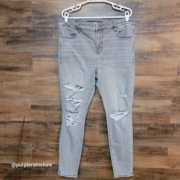 American Eagle Jeans 16 R Jegging Hi Rise Next Level Stretch Gray Wash Denim - Picture 1 of 13